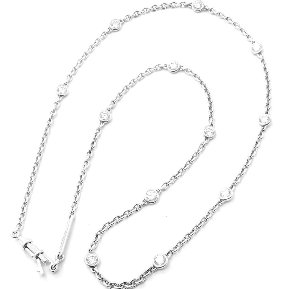 Authentic! Cartier 18k White Gold 1.5ct Diamond By The Yard Chain Necklace